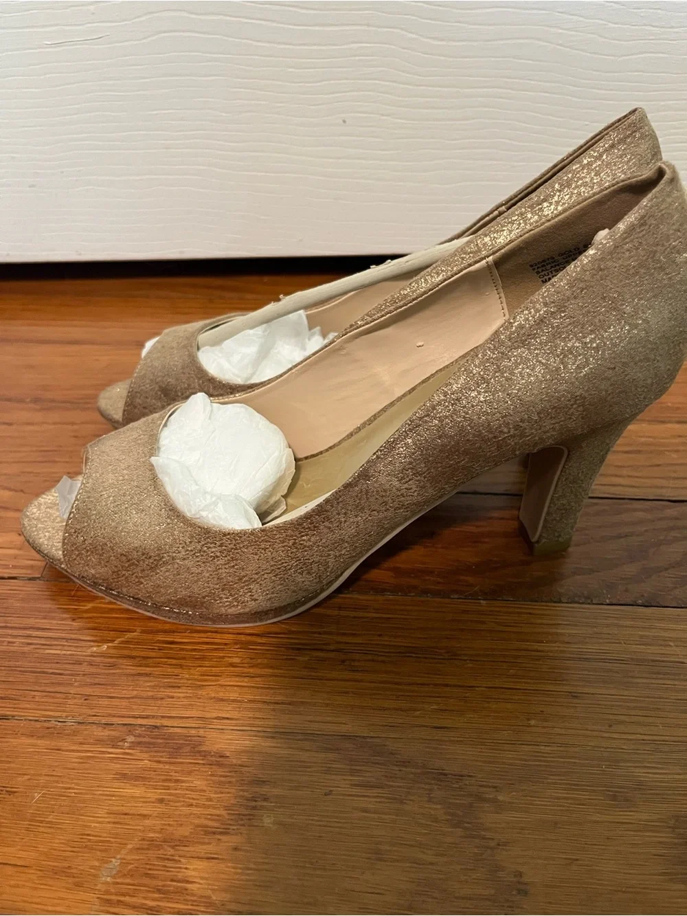 Lane Bryant Gold Glitter Peep Toe Pumps